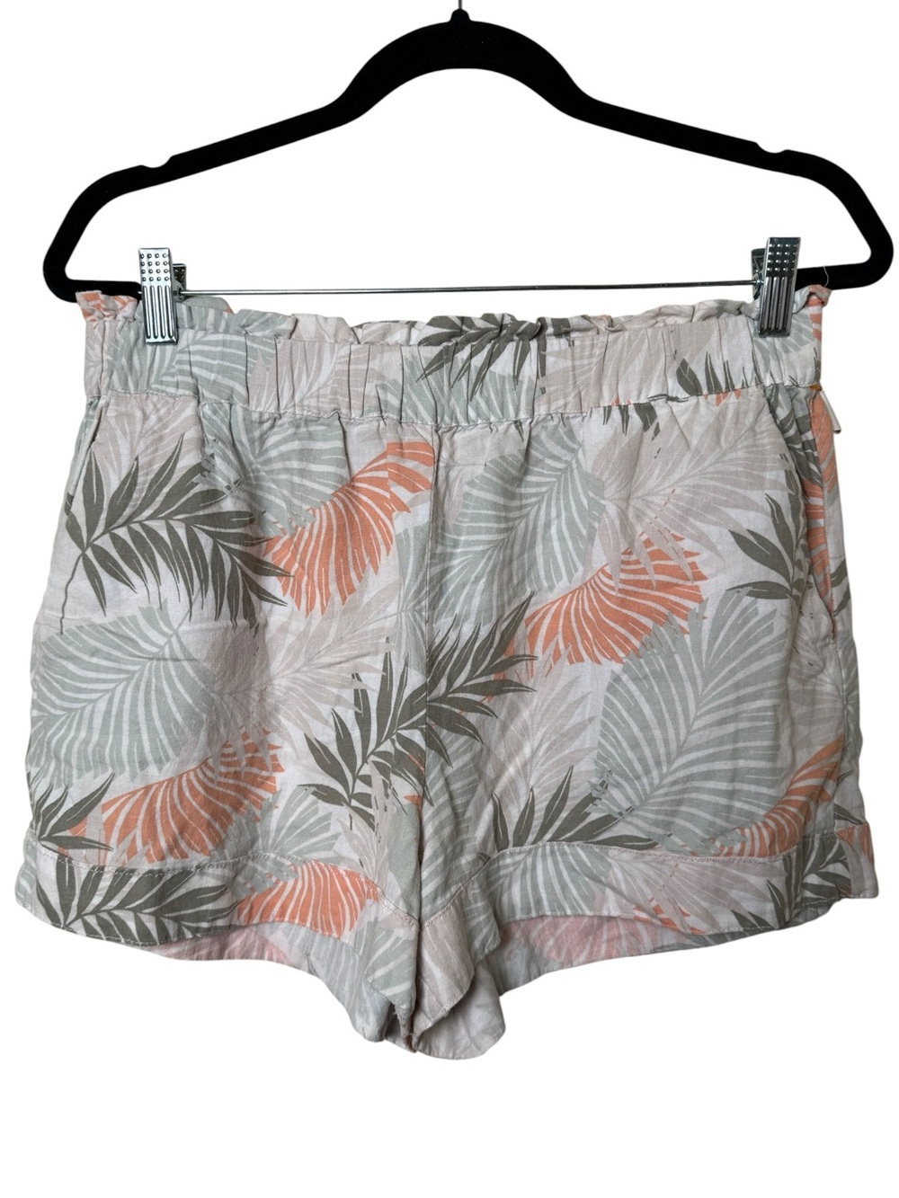 Ecothreads Medium High-Waist Tropical Leaf Print Shorts - Coral & Sage
